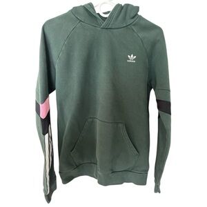Adidas Forest Green Hoodie with Pink and Black Details Boys XL
